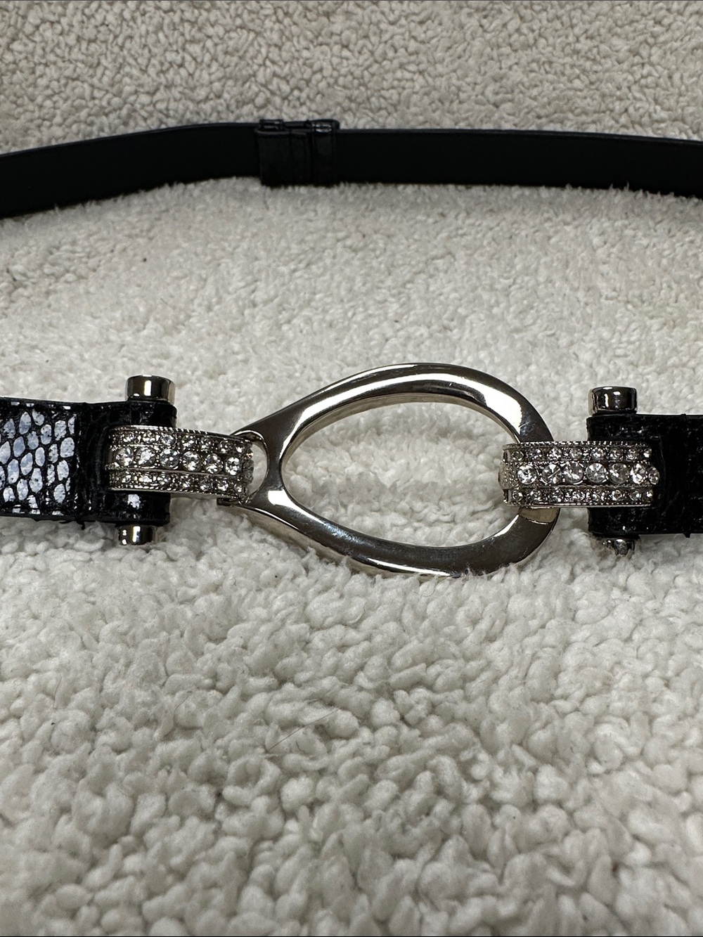 Amiee Lynn Faux Snakeskin Leather Belt With Bling Silver Buckle ~ One Size